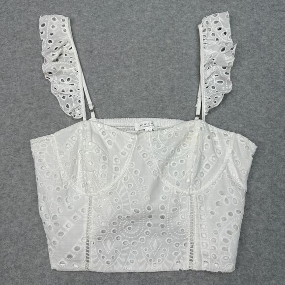 KIRIOUS Eyelet Lace Ruffle Sleeves Bustier Crop Top WMNS L White Eyelet Smocked - Picture 2 of 6